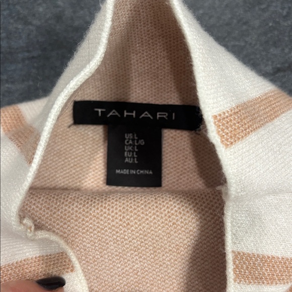 Tahari Cream and Tan Mock-Neck Sweater - Picture 2 of 4